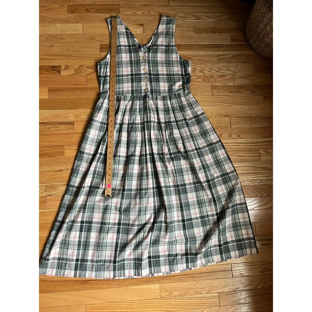 Edie Bauer Tartan Plaid 100% Cotton Maxi Dress Green Pink S Tradwife‎ Modest